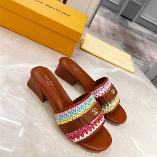 High Quality Luxury Louis Vuitton Chunky Heel Slippers – Style 95427