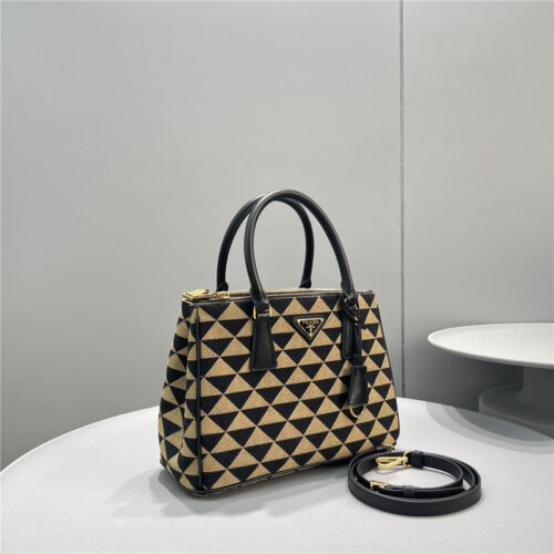 High Quality Luxury Prada Galeria Embroidered Triangle Check Tote Bag alternate view