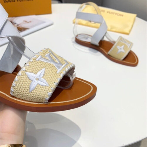 High Quality Luxury Louis Vuitton Embroidered Flat Sandals – Style 06627 product detail