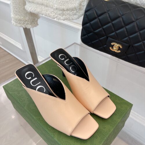 High Quality Luxury Gucci V Mouth Fish Mouth High Heel Slippers