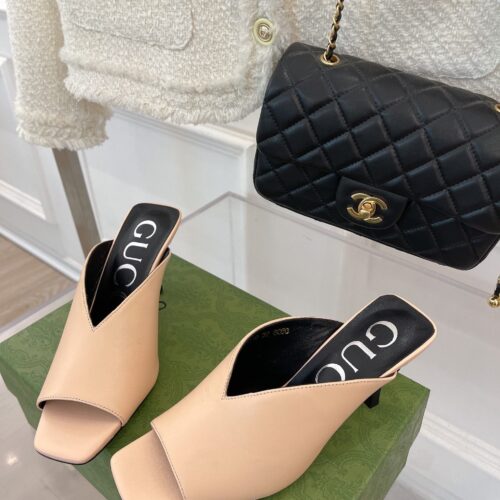 High Quality Luxury Gucci V Mouth Fish Mouth High Heel Slippers product detail