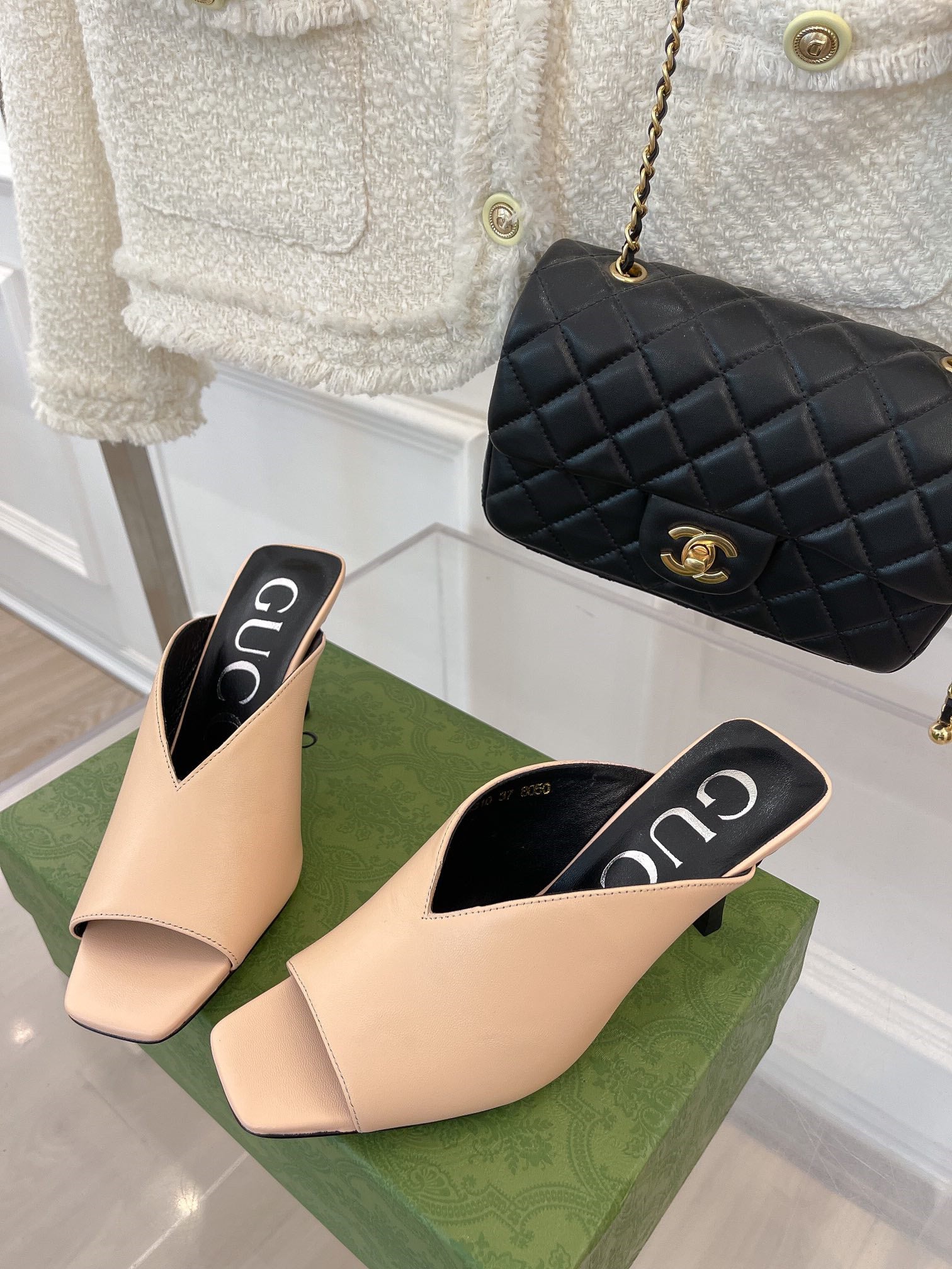 High Quality Luxury Gucci V Mouth Fish Mouth High Heel Slippers product detail