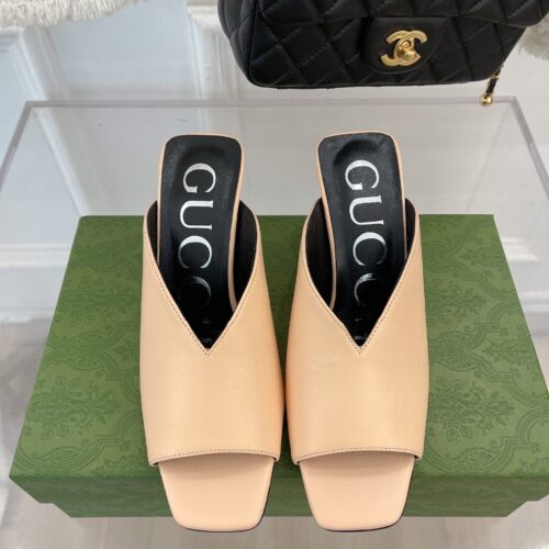 High Quality Luxury Gucci V Mouth Fish Mouth High Heel Slippers alternate view