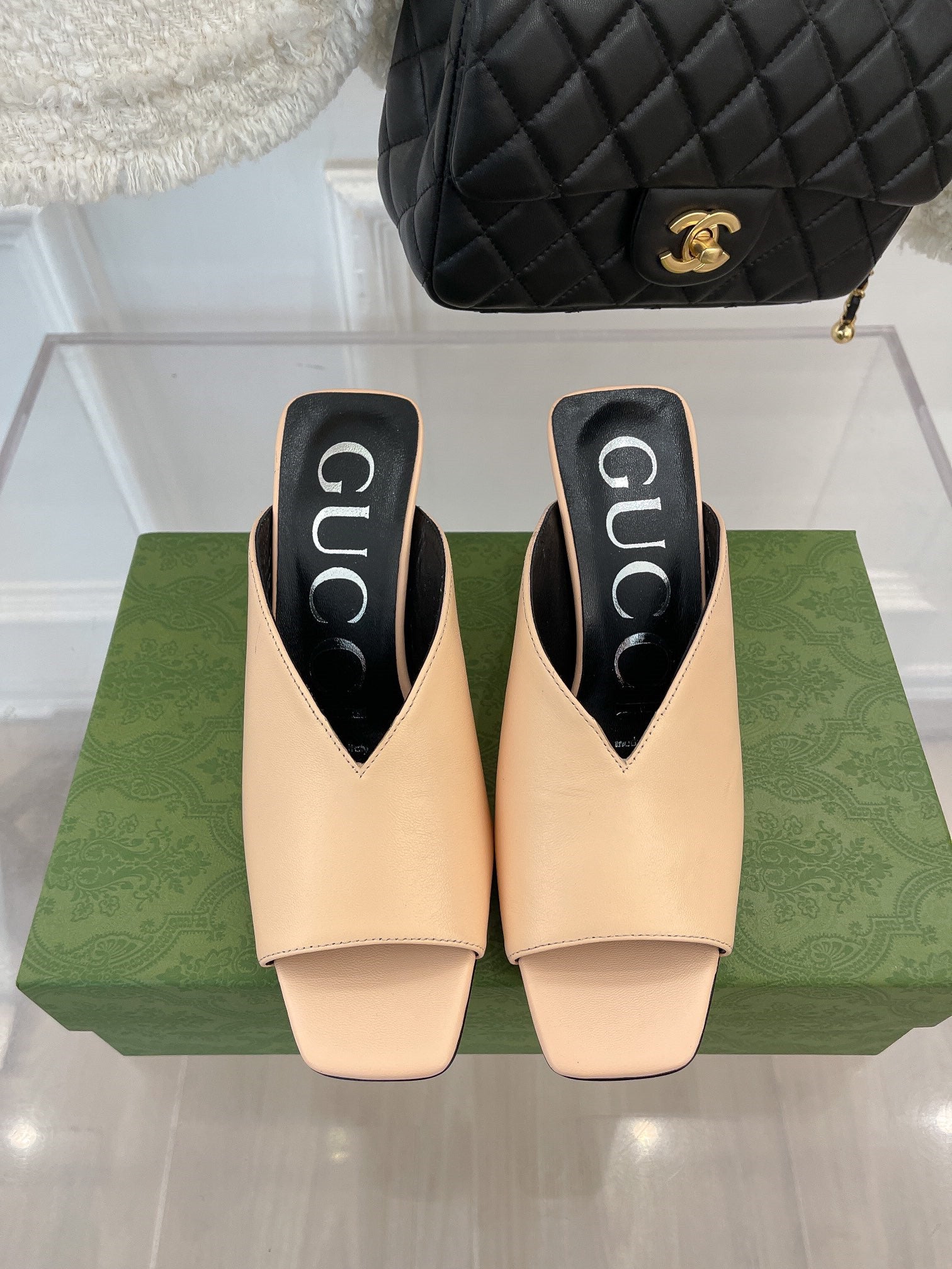 High Quality Luxury Gucci V Mouth Fish Mouth High Heel Slippers product detail