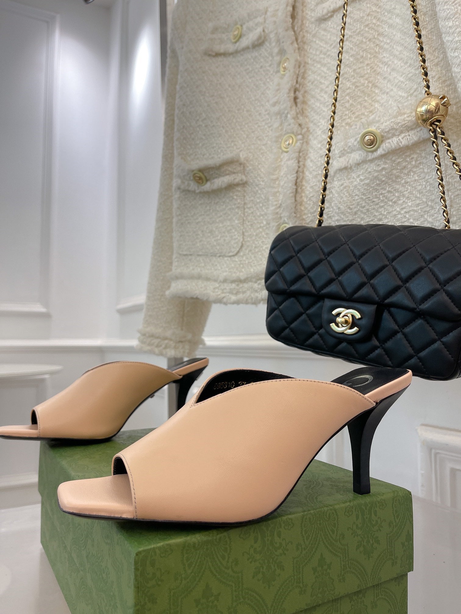 High Quality Luxury Gucci V Mouth Fish Mouth High Heel Slippers product detail