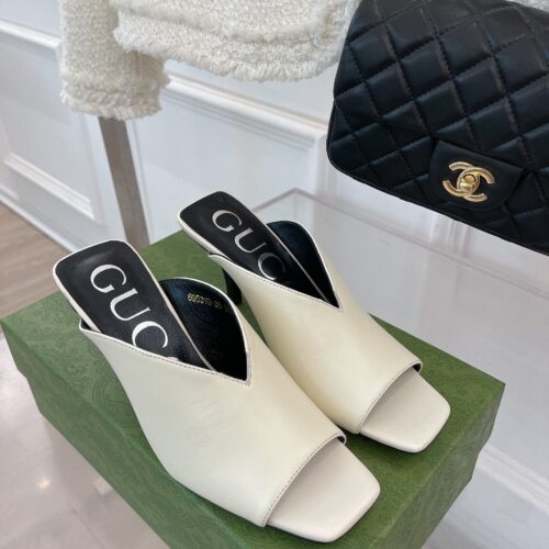 High Quality Luxury Gucci V Mouth Fish Mouth High Heel Slippers – Style 12819
