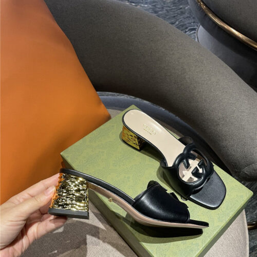 High Quality Luxury Gucci GG Chunky Heel Slippers – Style 51379 alternate view