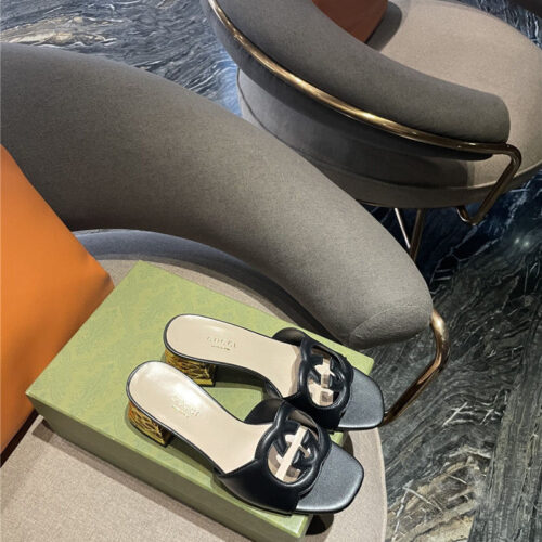High Quality Luxury Gucci GG Chunky Heel Slippers – Style 51379 product detail