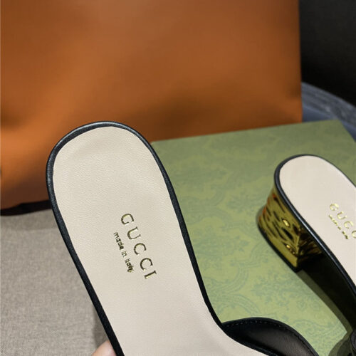 High Quality Luxury Gucci GG Chunky Heel Slippers – Style 51379 product detail