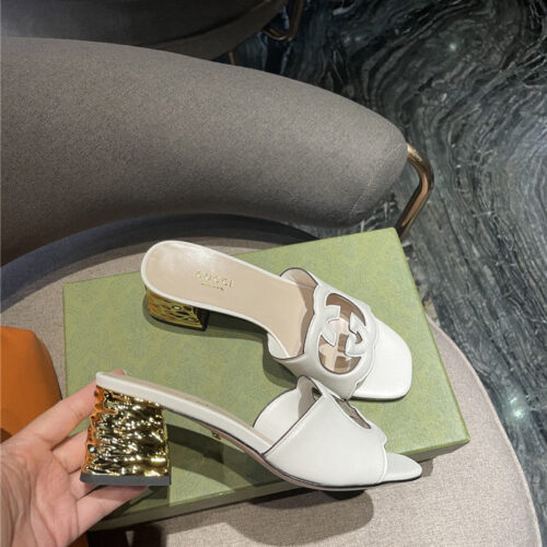 High Quality Luxury Gucci GG Chunky Heel Slippers alternate view