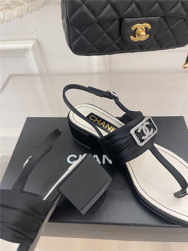 High Quality Luxury Chanel Clip-On Square Diamond Buckle Block Heel Sandals product detail