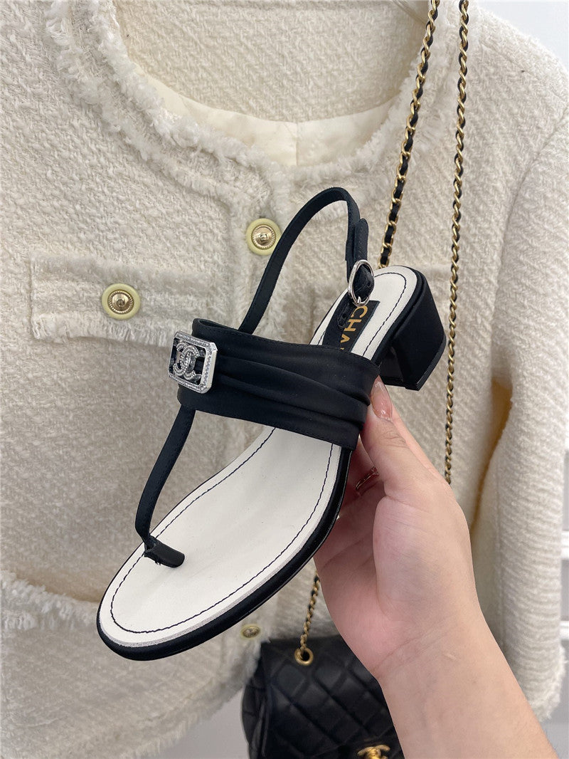 High Quality Luxury Chanel Clip-On Square Diamond Buckle Block Heel Sandals product detail