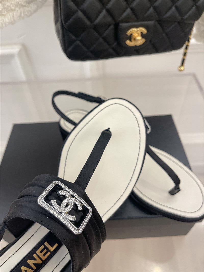High Quality Luxury Chanel Clip-On Square Diamond Buckle Block Heel Sandals product detail