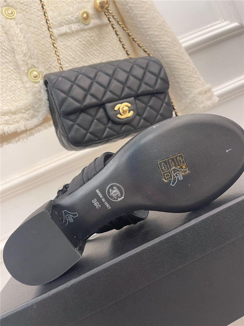 High Quality Luxury Chanel Clip-On Square Diamond Buckle Block Heel Sandals product detail