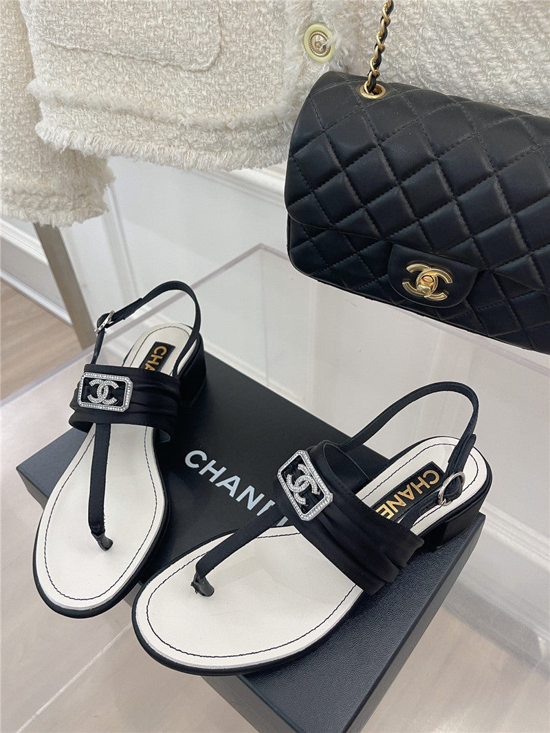 High Quality Luxury Chanel Clip-On Square Diamond Buckle Block Heel Sandals product detail