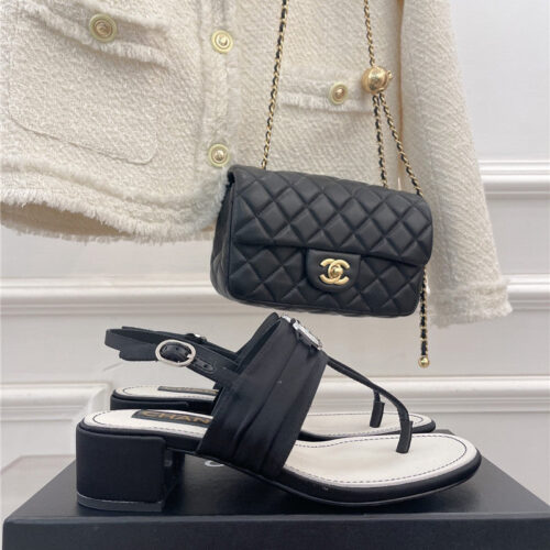High Quality Luxury Chanel Clip-On Square Diamond Buckle Block Heel Sandals product detail