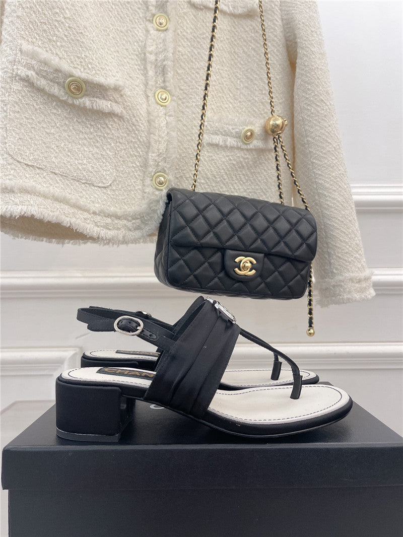 High Quality Luxury Chanel Clip-On Square Diamond Buckle Block Heel Sandals product detail