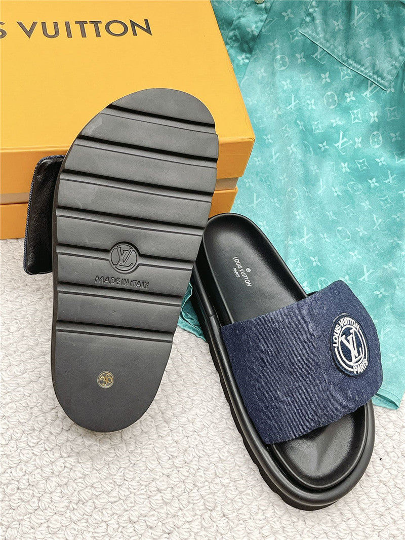 High Quality Luxury Louis Vuitton Denim Slide Slippers – Sizes 35–41 product detail