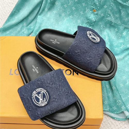 High Quality Luxury Louis Vuitton Denim Slide Slippers – Sizes 35–41 product image