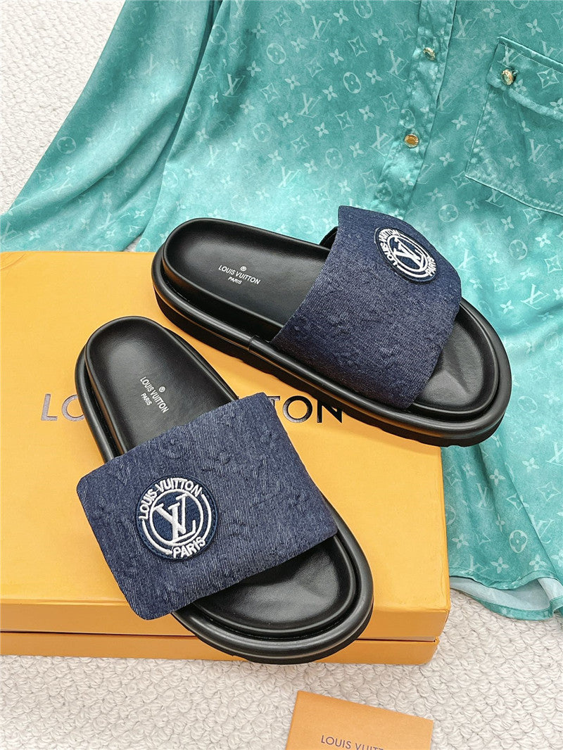 High Quality Luxury Louis Vuitton Denim Slide Slippers – Sizes 35–41