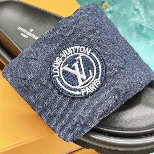 High Quality Luxury Louis Vuitton Denim Slide Slippers – Sizes 35–41 product detail