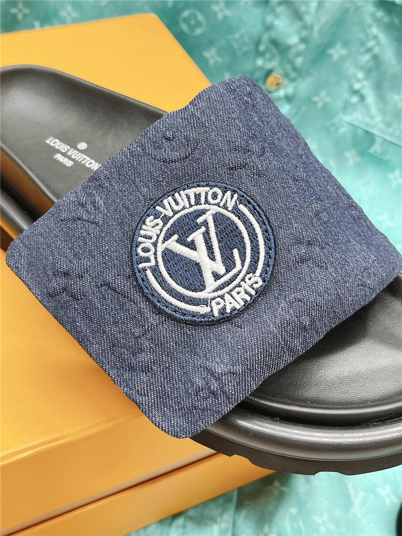 High Quality Luxury Louis Vuitton Denim Slide Slippers – Sizes 35–41 product detail
