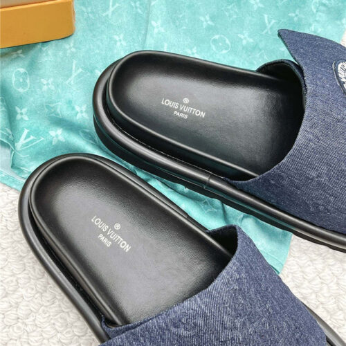 High Quality Luxury Louis Vuitton Denim Slide Slippers – Sizes 35–41 product detail