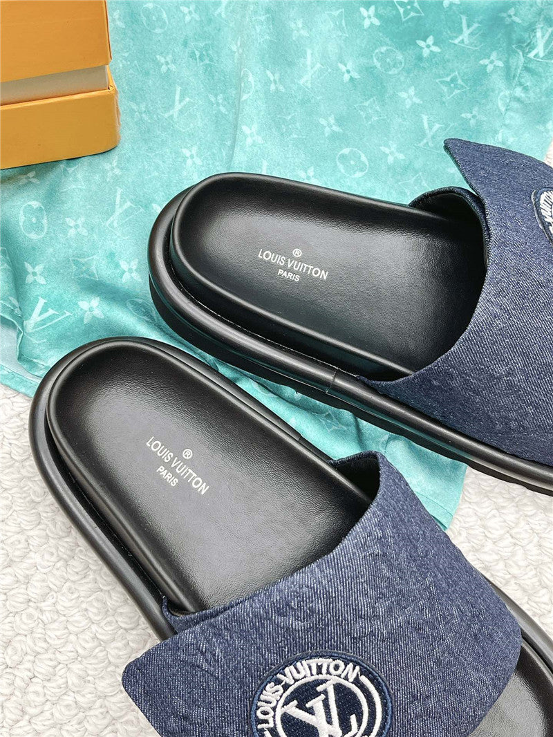 High Quality Luxury Louis Vuitton Denim Slide Slippers – Sizes 35–41 product detail