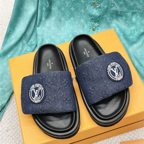 High Quality Luxury Louis Vuitton Denim Slide Slippers – Sizes 35–41 product detail