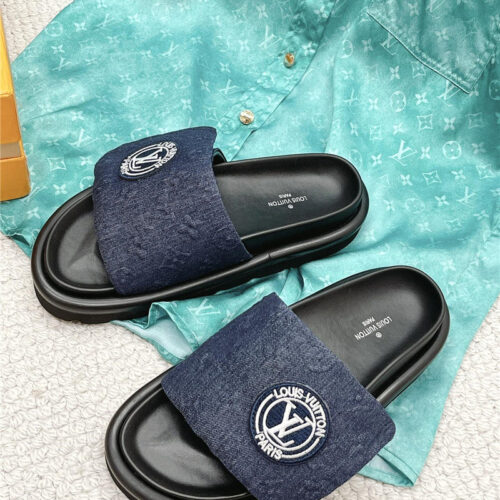 High Quality Luxury Louis Vuitton Denim Slide Slippers – Sizes 35–41 product detail