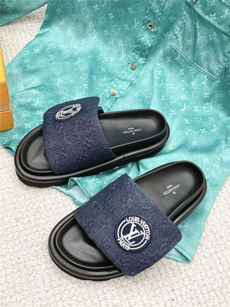 High Quality Luxury Louis Vuitton Denim Slide Slippers – Sizes 35–41 product detail