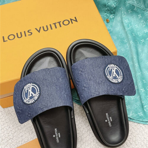 High Quality Luxury Louis Vuitton Denim Slide Slippers – Sizes 35–41 product detail