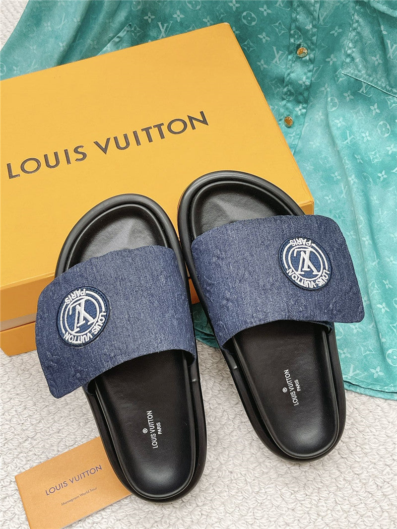 High Quality Luxury Louis Vuitton Denim Slide Slippers – Sizes 35–41 product detail