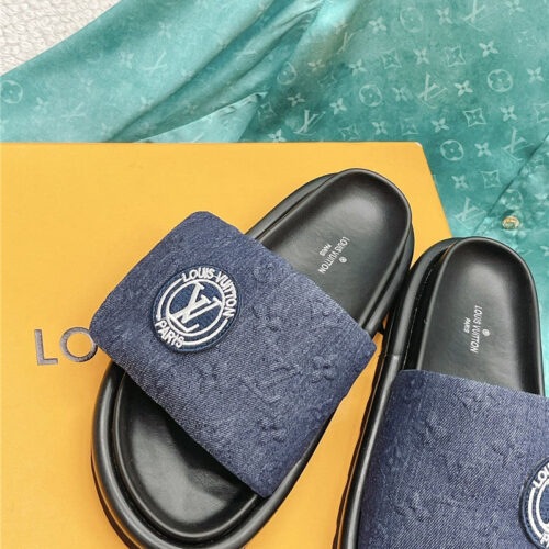 High Quality Luxury Louis Vuitton Denim Slide Slippers – Sizes 35–41 product detail