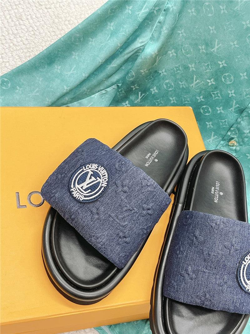 High Quality Luxury Louis Vuitton Denim Slide Slippers – Sizes 35–41 product detail