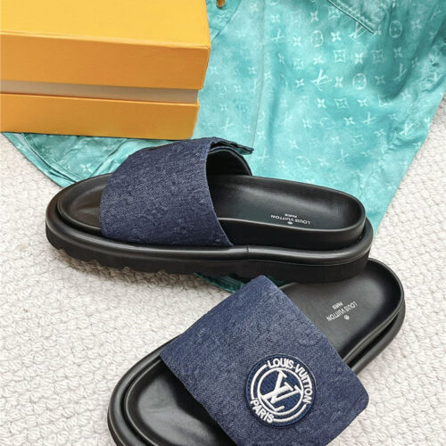 High Quality Luxury Louis Vuitton Denim Slide Slippers – Sizes 35–41 product detail