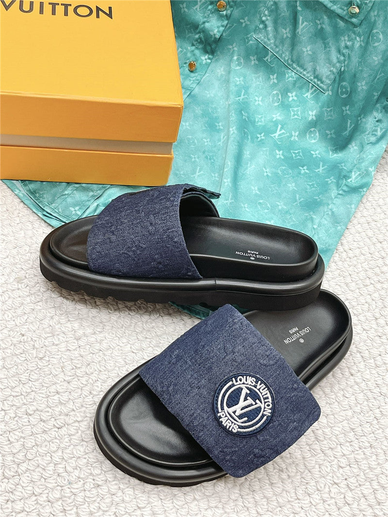 High Quality Luxury Louis Vuitton Denim Slide Slippers – Sizes 35–41 product detail