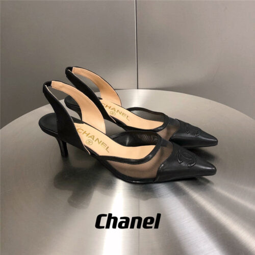 High Quality Luxury Chanel Mesh Pointed Toe Cat Heels – Style 68358