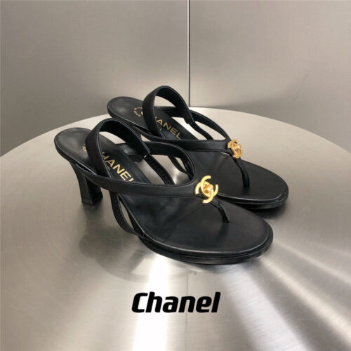 High Quality Luxury Chanel Classic High Heel Flip Flops – Style 18278
