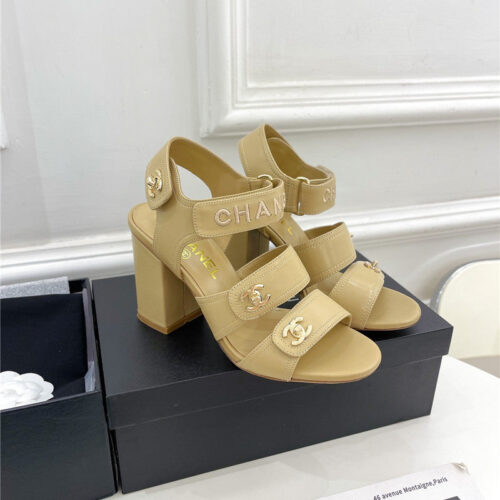High Quality Luxury Chanel Classic Block Heel Sandals – Style 39910