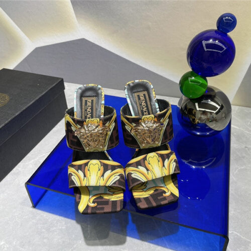 High Quality Luxury Versace Fendi High Heel Slippers product detail
