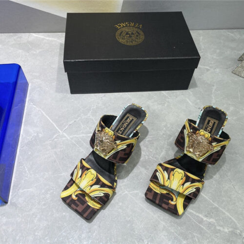 High Quality Luxury Versace Fendi High Heel Slippers – Style 97875 product detail