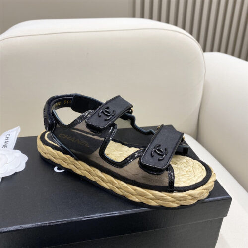 High Quality Luxury Chanel Velcro Straw Sandals – Style 93446 product detail