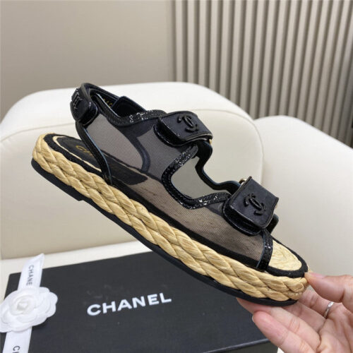 High Quality Luxury Chanel Velcro Straw Sandals – Style 93446 product detail