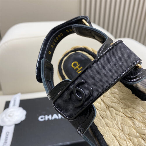 High Quality Luxury Chanel Velcro Straw Sandals – Style 93446 product detail