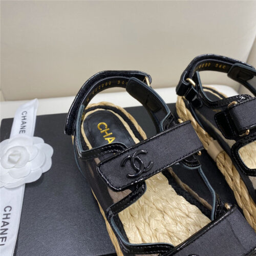 High Quality Luxury Chanel Velcro Straw Sandals – Style 93446 product detail