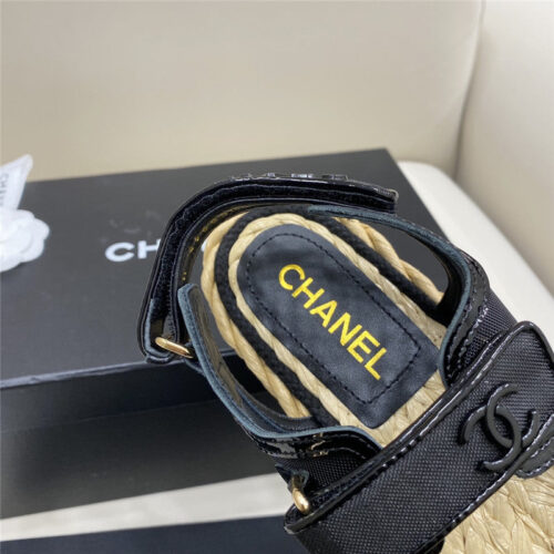 High Quality Luxury Chanel Velcro Straw Sandals – Style 93446 product detail