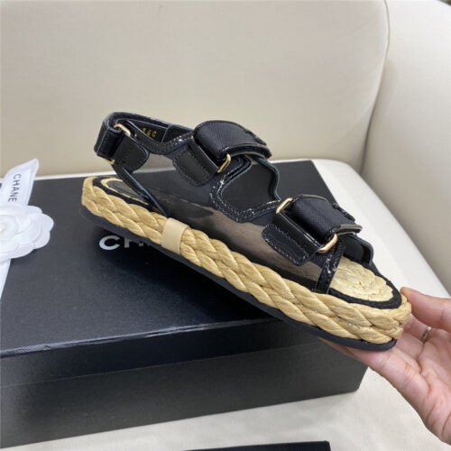 High Quality Luxury Chanel Velcro Straw Sandals – Style 93446 product detail