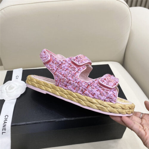 High Quality Luxury Chanel Velcro Straw Sandals – Style 62374 product detail