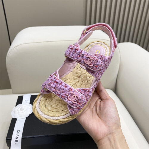 High Quality Luxury Chanel Velcro Straw Sandals – Style 62374 product detail